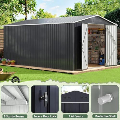 10x14 FT Outdoor Storage Shed for Backyard (Black / 10x14 FT)