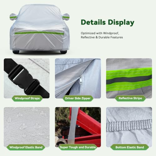 6 Layers Premium Sedan Car Cover Waterproof All Weather Weatherproof UV Sun Protection Snow Dust Storm Resistant Outdoor Exterior Custom Form (Silver Car Cover / K4 - Sedan -（Fits size 197"-208"）)