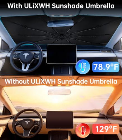 Upgrade Tesla Model Y & 3 Accessories Windshield Sun Shade Umbrella (Large (61"L x 35"W) For Model 3/Y)