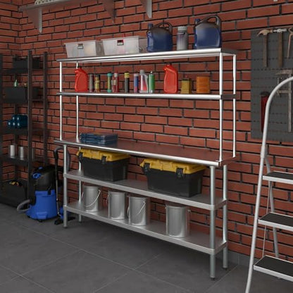 Stainless Steel Work Table with 2 Shelves & Overshelf (14" x 72" Table With 2 Shelves + 12" Overshelf)