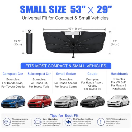 Car Windshield Sun Shade Umbrella Universal for Compact Sedan & SUV (Small(53" L*29" W))