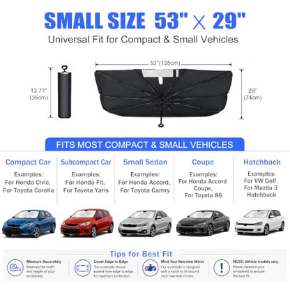 Car Windshield Sun Shade Umbrella Universal for Compact Sedan & SUV (Small(53" L*29" W))