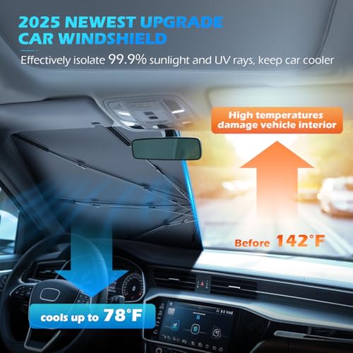 2026 Upgrade] FLORICH Windshield Sunshade Umbrella Foldable Car Windshield Sun Shade Cover (M(57" L x 32" W))