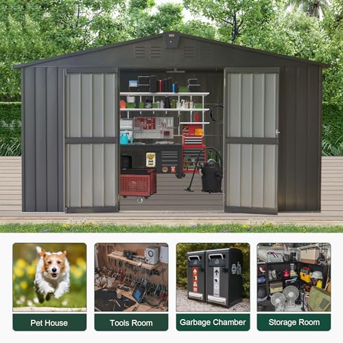 Domi Outdoor Storage Shed 11' x 9' (11' x 9' Gable Roof / Dark Gray)