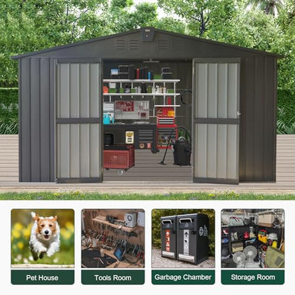 Domi Outdoor Storage Shed 11' x 9' (11' x 9' Gable Roof / Dark Gray)