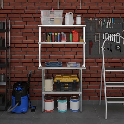 Stainless Steel Work Table Double Tier Overshelf (14" x 36" Work Table + 12" Overshelf)