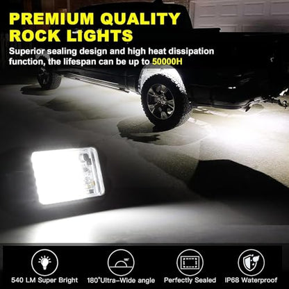 8 Pods 6000K pure White Rock lights Aluminum 9 (Pure white rock lights - 8 pack)