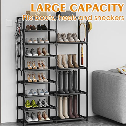 9 Tier Shoe Rack Organizer (Black / 9-tier without wheels)