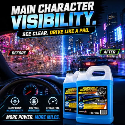 2-in-1 Windshield Washer Fluid 2-Pack (1 Gallon Each, 256 fl oz Total) – Ready to Use, Streak-Free Formula, All-Weather Cleaning, Removes Bugs, Dirt & Road Grime – Premium Windshield Cleaner (Blue / 128 Fl Oz (Pack of 2))