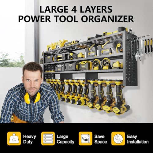 49" W Large Power Tool Organizer Wall Mount (12 Slots-4 Layers)