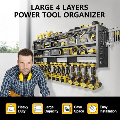 49" W Large Power Tool Organizer Wall Mount (12 Slots-4 Layers)