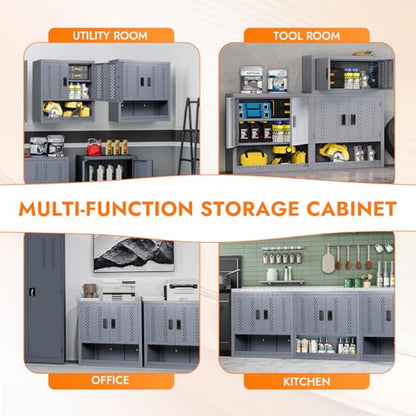 Metal Wall Storage Cabinet with Adjustable Shelf Steel Wall Mounted Garage Storage Cabinet with Doors for Basement Utility Room Warehouse Kitchen (H30.3")