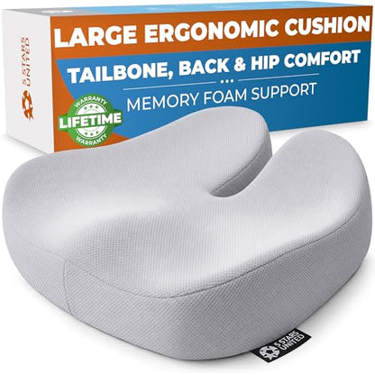 Seat Cushion Memory Foam Chair Pad for Tailbone Pain Relief (Light Gray / XX-Large)