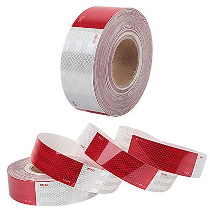 Waterproof Reflective Safety Tape Roll 2"X150' Feet Long Yellow Black DOT C2 Auto Truck Safety Reflector Strips Self (Red&White)