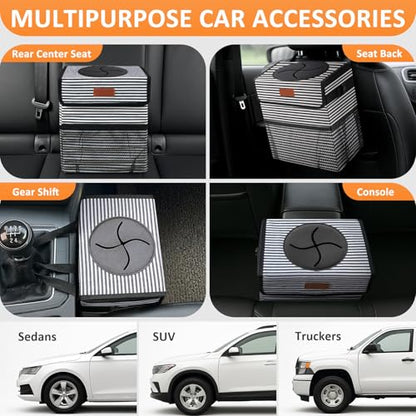 Car Trash Can with Lid Leak Proof Car Accessories for Women (2.2 Gallons / Stripe)