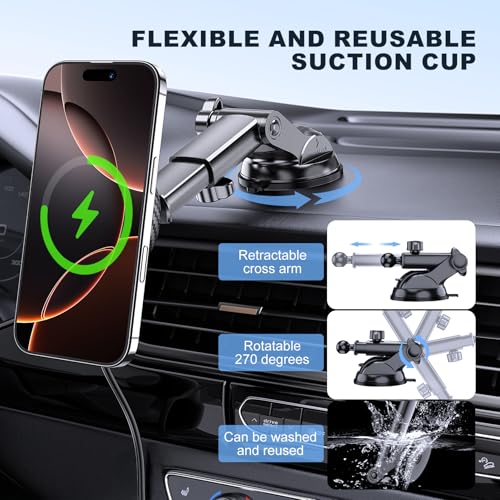 for Mag Safe Car Mount Charger Dash Windshield Vent Magnetic Phone Holder (Carbon Firber)