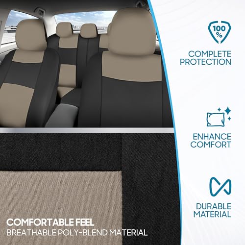 PolyPro Car Seat Covers Full Set in Light Beige on Black (Light Beige)