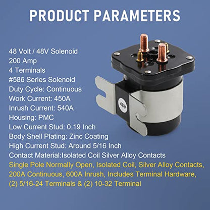 Heavy Duty 48V 4 Terminal Solenoid Heavy Duty 48V Solenoid Relay Switch Replacement For Club Car EZGO Yamaha Electric G19 Power Drive #586 Series Replace JR1 (48V For 1995-1998; G22,G23,G27,G29)