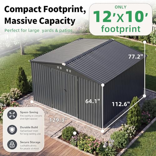 10' x 12' Large Metal Outdoor Storage Shed (Dark Grey / 10x12)