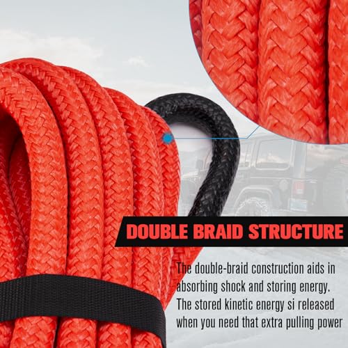 Kinetic Recovery Rope Kit with 2 Soft Shackles (Red / 7/8” x 20 FT)