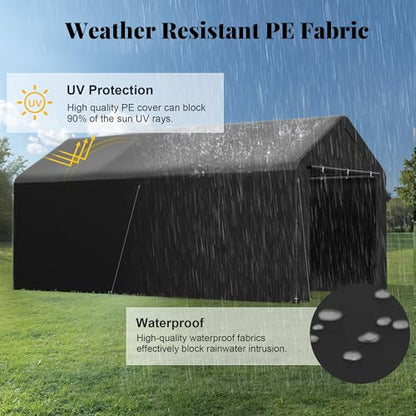 10x20 Carport Heavy Duty Portable Garage Shelter w (Black / 10x20 with sidewalls)
