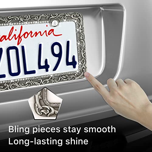 Metal Car License Plate Frames (Retro Silver / 2 Pack Silver)