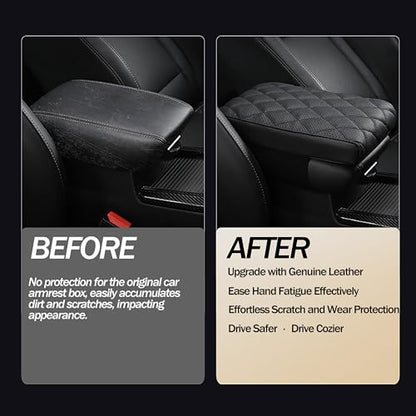 Car Center Console Armrest Cover Genuine Leather (sizeB 14 x 8 x 2.2 inch(midsize cars and SUVs))