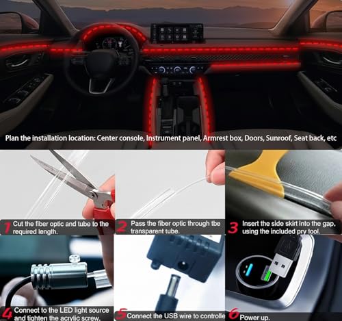 Interior Car LED Strip Lights RGB Fiber Optic Trim Lighting 5 in 1