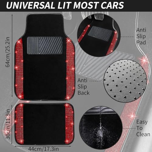Red Bling Car Floor Mats Full Set (Red Diamond / Car Floor Mats (4 Pieces))