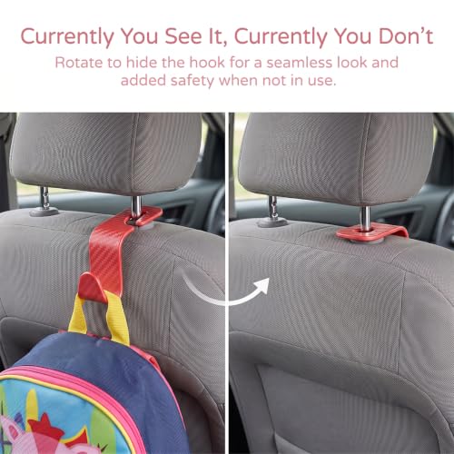 4 Pack Headrest Hooks for Vehicle Seats (Carbon Fiber/Red)
