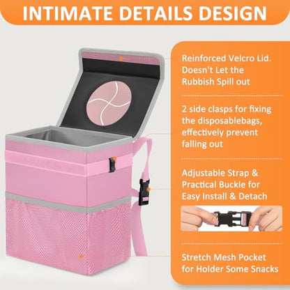 Car Trash Can with Lid Leak Proof Car Accessories for Women (2.2 Gallons / Pink)