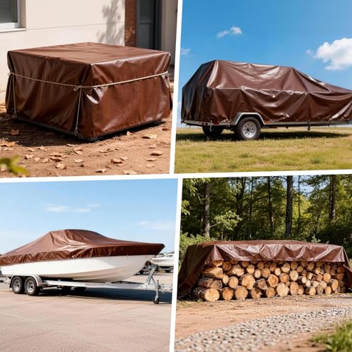 Tarp 8x10FT 16 Mil Heavy Duty Waterproof Tarp (Brown/Black-16mil / 8'x10')