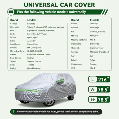 6 Layers Premium SUV Car Cover Waterproof All Weather Weatherproof UV Sun Protection Snow Dust Storm Resistant Outdoor Exterior Custom Form (Silver Car Cover / K10 - SUV -（Fits size 205"-216"）)