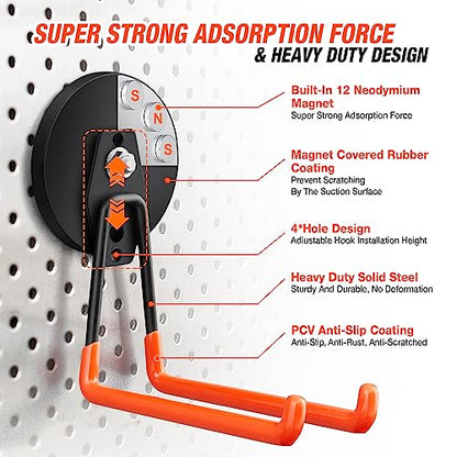 2Pcs Large Strong Magnetic Hooks for Hanging Heavy Duty (3.5" Magnet-2 Pack Larger L Hooks-Orange)