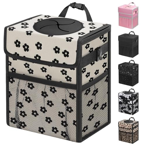 Car Trash Can with Lid (3 Gallons / Black Flower)