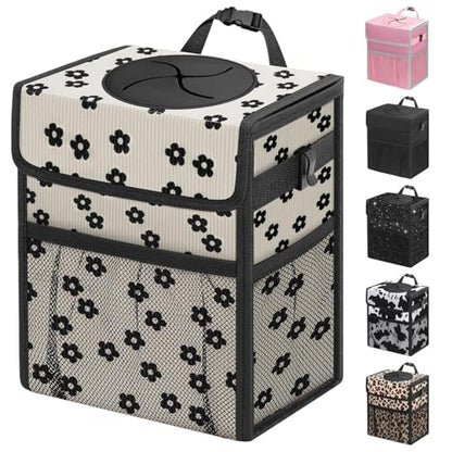 Car Trash Can with Lid (2.5 Gallons / Black Flower)