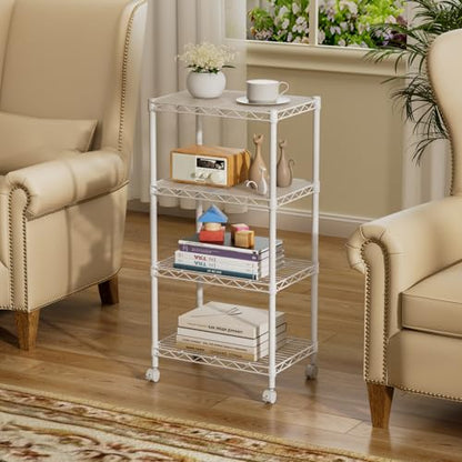 4 Small Wire Shelves Kitchen Pantry Close Home Organizers and Storage Bathroom Shelf Laundry Room Organization Adjustable Book Metal Garage Shelving Unit (White / 4-Tier 11.8"D X 17.3"W X 45.2"H)