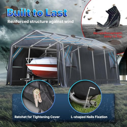 10X20 ft Carport Heavy Duty Outdoor Patio Portable Canopy Storage Shelter Shed with 2 Rolled up Zipper Doors & Vents for Snowmobile Garden Tools (Dark Gray / 10'x20')