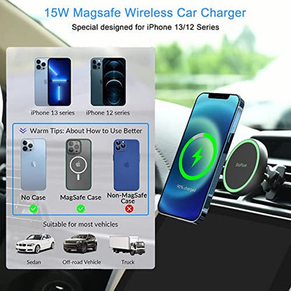 Magnetic Wireless Car Charger Mount Compatible with Magsafe iPhone 15