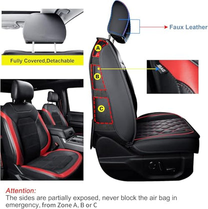 F150 Faux Leather Seat Covers Fit for 2015 ((2015-2026) Full Set / Black&Red)