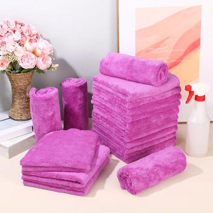 30 Pcs 16 x 16 Inch Edgeless Microfiber Plush Towels for Cars Detailing Drying Wash Polishing Absorbent Cleaning Cloths (Purple / 16 x 16 Inch)
