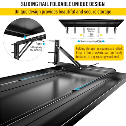 1.3x4ft Adjustable Rail Type Folding Storage Rack Shelf (1.3x4ft / Black)