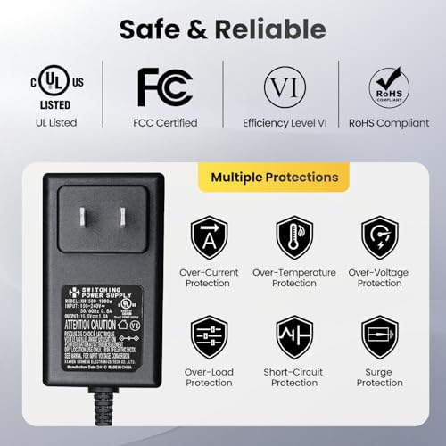 UL Listed 15V 1A 6ft Power Supply Adapter with 8 Tips (15V1A+8 Tips)