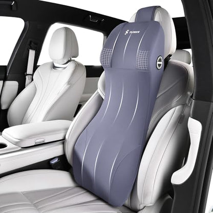 Integrated Car Seat Lumbar Support Pillow & Car Neck Pillow Memory Foam Back Cushion for Driving Car Seat Back Support Pillow for Car Seats Driver Back Neck Sciatica Pain Relief Cushion (Blue / 1 Piece)