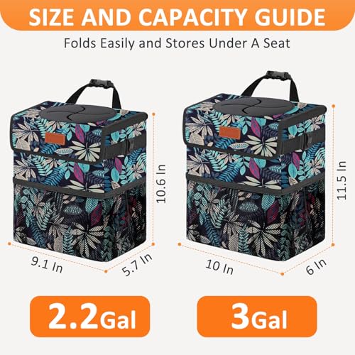 Car Trash Can with Lid Leak Proof Car Accessories for Women (2.2 Gallons / Colorful Leaves)