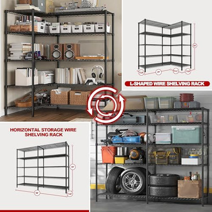 5 Tier Heavy Duty Wire Shelving Unit (Black-13.8"D x 58"W x 59"H-5 Tier)