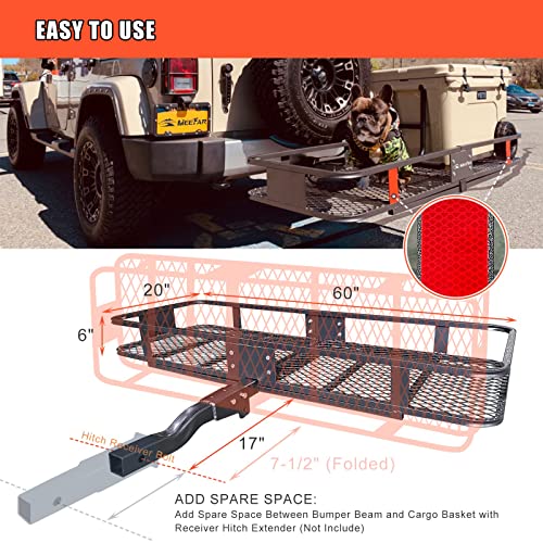 Hitch Mount Cargo Carrier Rack Basket 60"*20"*6"+Waterproof Bag 16 Cu.Ft (60"*20"*6")