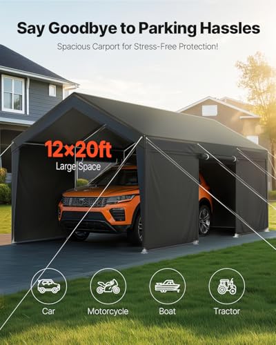 12x20 FT Heavy Duty Carport (Gray / 12x20ft)
