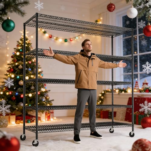 85.7"H 5 Tier Garage Shelving with Wheels&Feet (5-Tier,55.5" W X 85.7" H X 24.2" D)