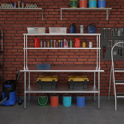 Stainless Steel Work Table Double Tier Overshelf (24" x 72" Work Table + 12" Overshelf)